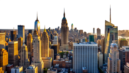 The new york city skyline is seen in the daytime isolated on transparent background
