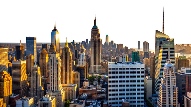 The new york city skyline is seen in the daytime isolated on transparent background