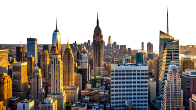 The new york city skyline is seen in the daytime isolated on transparent background