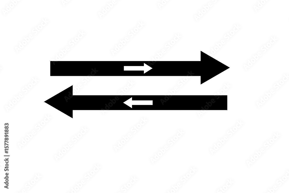 Aufkleber two horizontal black arrows pointing in opposite directions on a white background simple design