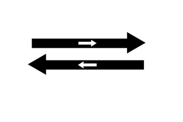 Two horizontal black arrows pointing in opposite directions on a white background simple design