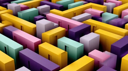 Fototapeta premium Colorful Geometric Maze with Vibrant 3D Blocks in Modern Abstract Design