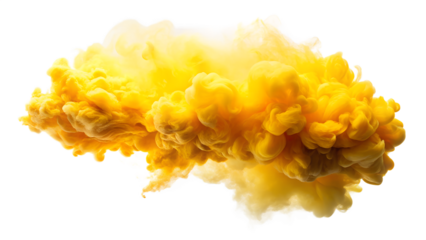A cloud of yellow smoke is floating in the air, isolated on transparent background