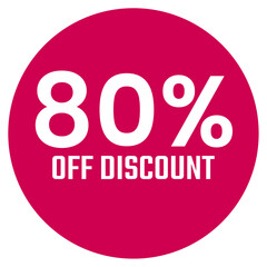 Red eighty 80% percent sale discount badge. Round shape red circle sticker on glasses showcase. isolated on white background.