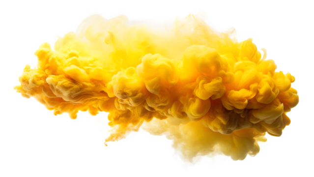 A cloud of yellow smoke is floating in the air, isolated on transparent background