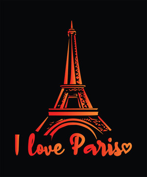 Eiffel Tower Paris Neon Typography T-shirt Design, France Landmark Travel Vector