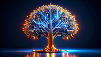 Illuminated circuit tree on dark background
