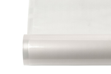 Roll of vacuum sealer bags embossed for food preservation on white background