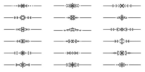 Text dividers doodle set. Wedding decorative elements. Divider ornament, borders, vintage line separators. Hand drawn vector illustration isolated on white background