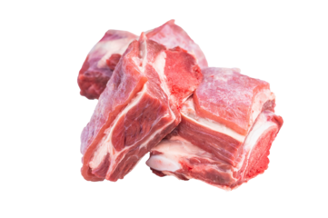 Thick Cut raw lamb Short Ribs, fresh mutton meat with bone isolated on white background. top view