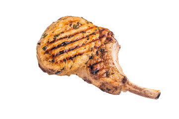 Juicy grilled pork Tomahawk chop, perfectly seared and bursting with flavor, ideal for a hearty...