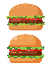 Delicious Burgers Fast Food Flat Design Vector Illustration Set - American Meal Graphic