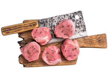  Juicy uncooked pork medallion, raw loin meat a versatile choice for stir fries or savory roasts in...