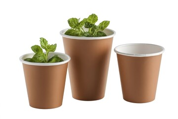 Brown Paper Cups with Mint Plants Eco Friendly