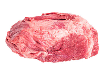 Close-up of raw boneless beef shank cuts, highlighting their tender texture and vibrant hue, ideal for culinary enthusiasts seeking quality ingredients. isolated on white background. top view