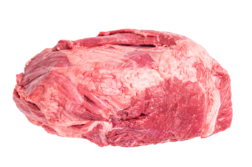 Close-up of raw boneless beef shank cuts, highlighting their tender texture and vibrant hue, ideal for culinary enthusiasts seeking quality ingredients. isolated on white background. top view