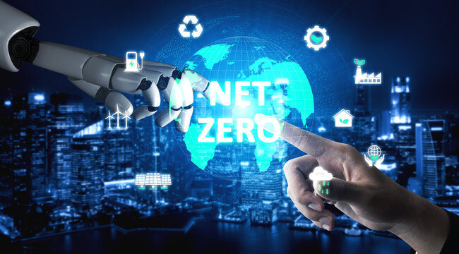 AI guides sustainability strategy with eco-intelligent tools and virtual assistants for achieving net zero goals and transforming digital business with green innovation. Vouch - Powered by Adobe