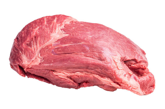 Raw Round beef meat cut, bottom round. isolated on white background. Top view