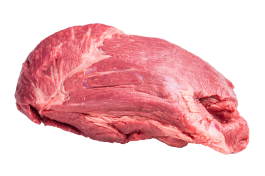 Raw Round beef meat cut, bottom round. isolated on white background. Top view