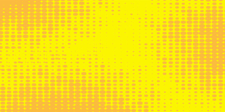 Yellow halftone pattern. Retro comic gradient background. Bright orange pixelated dotted texture overlay. dots vector ilustration