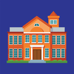 Fototapeta premium Classic school architecture vector featuring clock tower and columns for education related designs