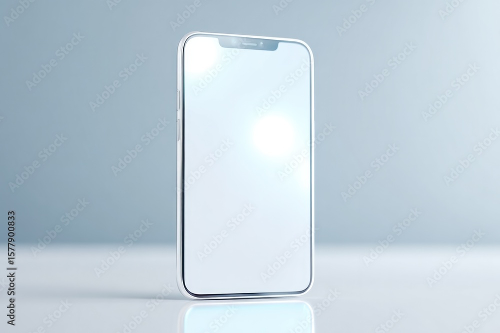 Poster single smartphone on sleek desk displaying facial recognition interface