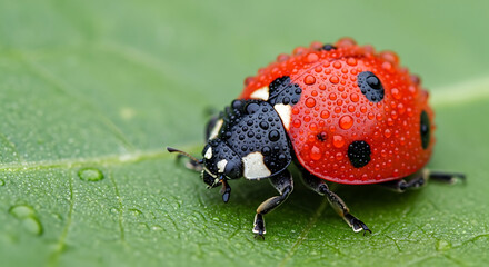 Obraz premium Dewy Ladybug Close-Up