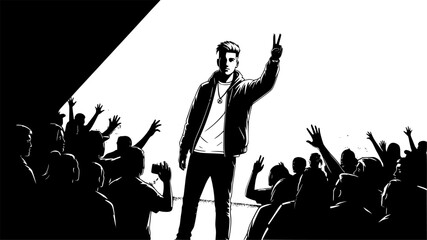 Confident performer engaging audience with dynamic stage presence