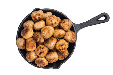 Delicious meatballs, meat patties, showcasing a golden crust and tender interior. isolated on white...
