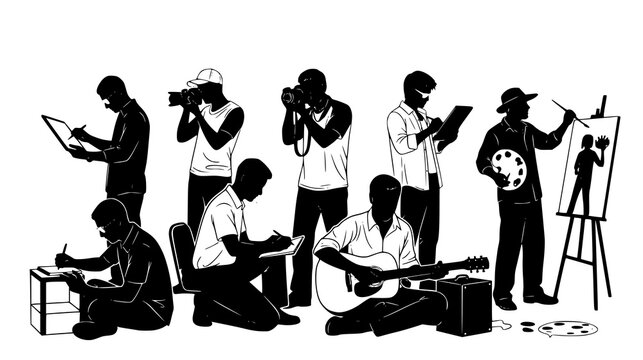 Creative professionals working on various art projects together - Powered by Adobe