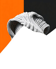 Bold Monochrome Knitted Collage Artwork with Geometric Split. “Torn Away” Concept– A Piece of Life That’s Missing. A piece of life torn away, leaving sharp edges behind.Knitted Backgrounds Collection