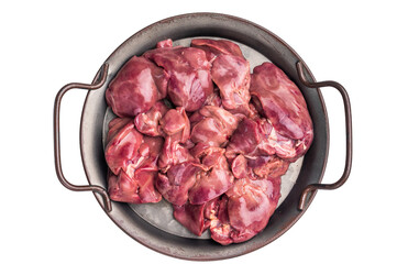Raw poultry liver, chicken offals beautifully displayed, ready for seasoning. A nutritious...