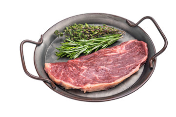 Prime raw top sirloin steak, highlighting its juicy texture and natural juices. Perfect for...