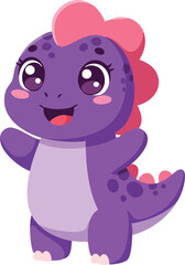 Cute purple baby dinosaur cartoon character with pink spikes adorable prehistoric reptile illustration 