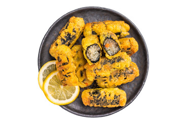 Gimmari or Kimmari, Korean seaweed rolls filled with vermicelli. isolated on white background. top...