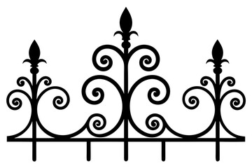 Decorative black wrought iron fence element with fleur de lis and scrollwork © HASIBUL HASAN
