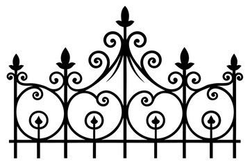Elegant black wrought iron fence with ornate scrollwork and fleur de lis tops © HASIBUL HASAN