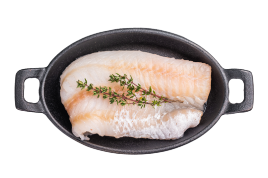Pristine raw cod fillet, waiting to be marinated and cooked to perfection for a delightful dining experience. isolated on white background. top view