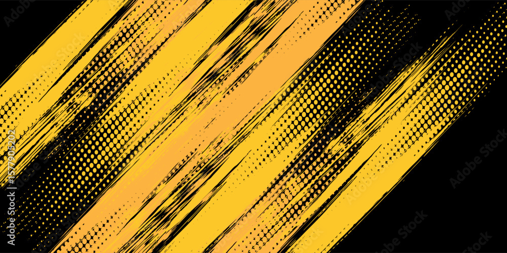 Poster black and yellow abstract background with brush stroke and halftone style. abstract grunge eps.10