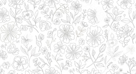 Fototapeta premium Delicate Floral Outlines A Seamless Pattern of Botanical Sketches and Elegant Leaf Designs.