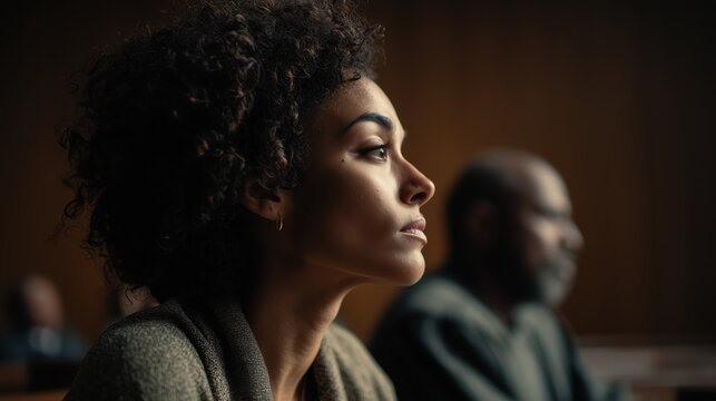 Concern and contemplation among the public audience at a courtroom bench during a tense legal proceeding