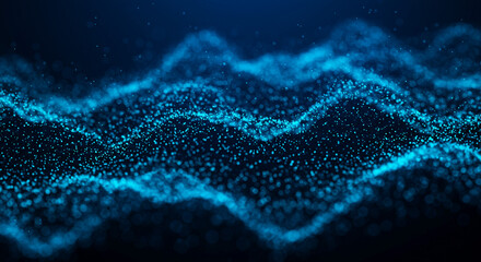 Abstract blue glowing particle wave background with dark backdrop and bright blue light effect design