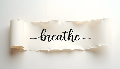 breathe written in torn piece of paper in white background