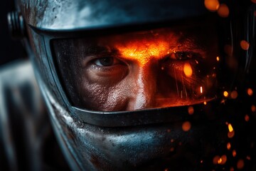 Crafting brilliance in the sparks-illuminated world of a skilled welder during twilight hours