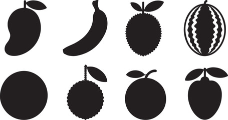 Assorted fruit silhouettes black and white mango banana © Boshir