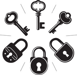 Black keys and padlocks arranged in a circle security