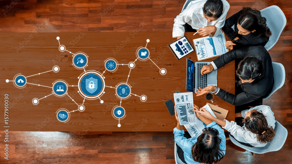 Aufkleber a group of professionals collaborates in a modern office setting, focusing on security strategies wi