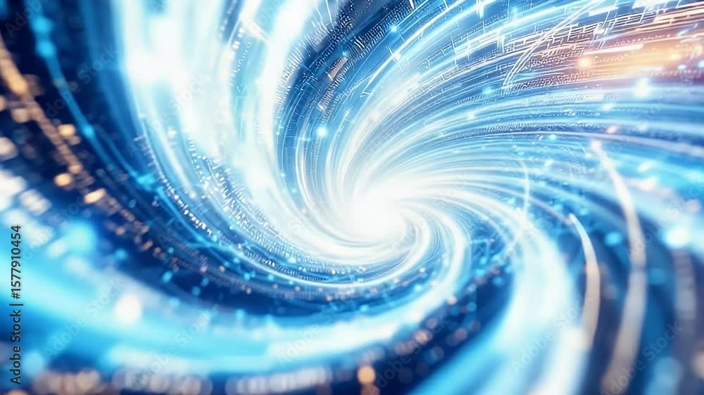 Aufkleber swirling digital vortex animation with luminous blue data streams