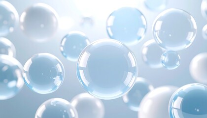 Light-blue and white spheres, floating in soft light