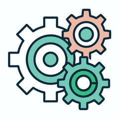 Gear Machine Icon – Flat Line Vector Illustration of Interlocking Gears for Industrial Automation, Engineering Graphics, Mechanical System Design, and Technology Infographics